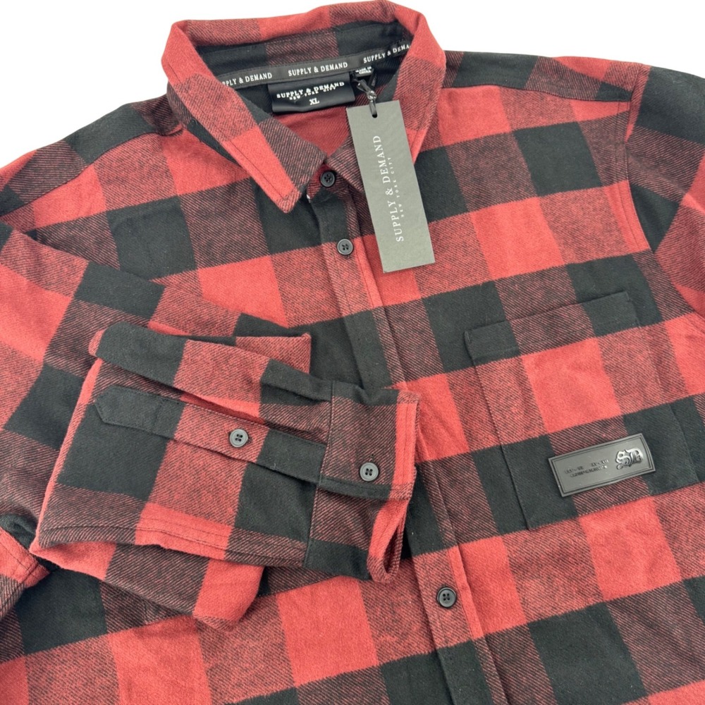 Supply & Demand Mens Gothic Check Shirt Red Black Buffalo Plaid XL SUM16241 NWT